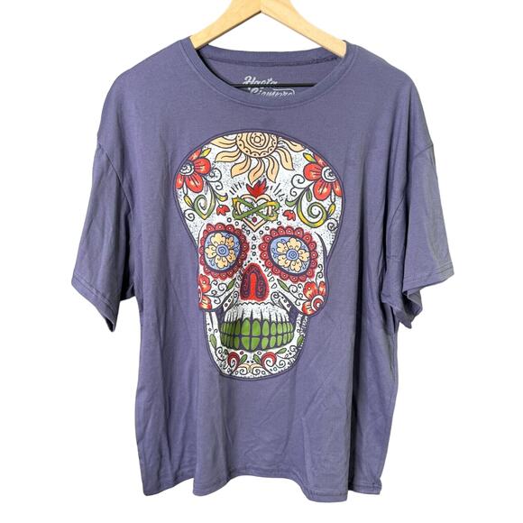 Hasta‎ Siempre Sugar Skull Graphic Tee Purple Large Day of the Dead Goth - Picture 1 of 7